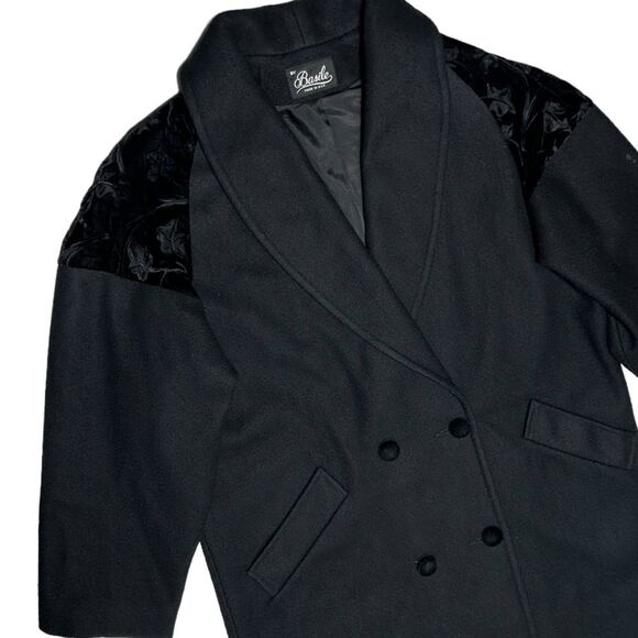 Vintage Basile Italian Wool Coat Long Black Coat Warm Winter Peacoat Two Button - Picture 2 of 11